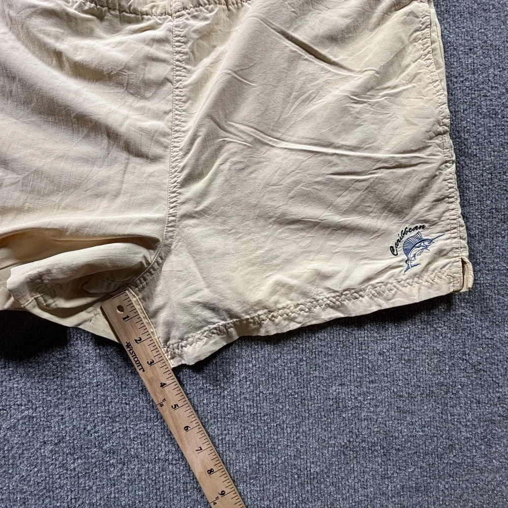 Caribbean Swimwear Board Shorts Mens Medium Beige Embroidered Fish Swim Trunks